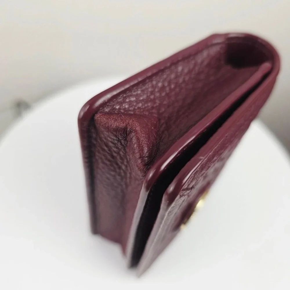 Tory Burch Bryant Quilted Leather Card Key Case Wallet Pouch Burgundy Medallion